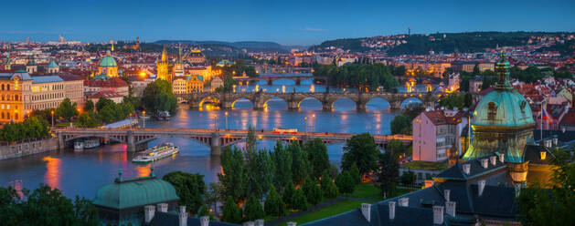 Panoramic aerial view of the city of Prague at night, Czech Republic - AAEF06473