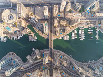 Aerial view of buildings and yachts in Marina Promenade, Dubai, United Arab Emirates - AAEF06626