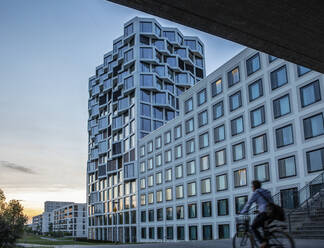 Modern high-rise residential buildings in the evening, Munich, Germany - MAMF01237