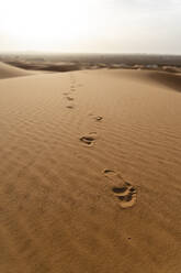 Footprints in sand dunes in Sahara Desert, Merzouga, Morocco - AFVF05557