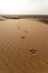 Footprints in sand dunes in Sahara Desert, Merzouga, Morocco - AFVF05557