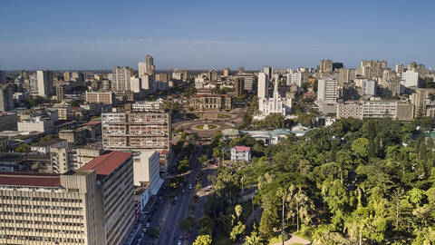 Mosambik, Maputo, Luftaufnahme der Baixa de Maputo im Stadtzentrum, lizenzfreies Stockfoto