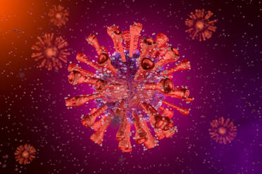 3D-gerenderte Illustration einer anatomisch korrekten Interpretation des COVID19-Virus, auch bekannt als Corona-Virus - SPCF00530