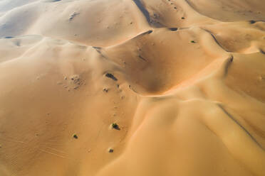 Luftaufnahme eines Mannes, der auf Sanddünen spaziert Eastern Mahadir, Abu Dhabi, Vereinigte Arabische Emirate - AAEF06938