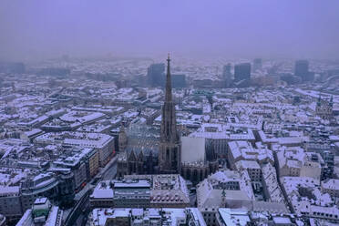 Aerial view of the city on a snowy day, Vienna, Austria - AAEF06982