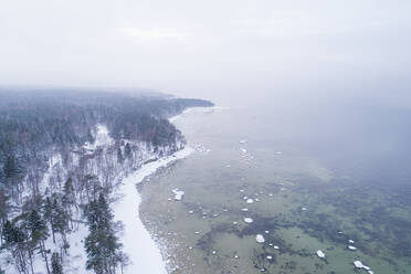 Aerial view of frozen water in Lohusalu Bay, Suurupi, Harju County, Estonia - AAEF07051