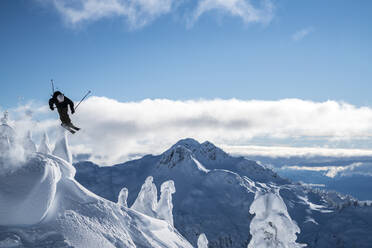 Man skiing in backcountry at Mt. Baker, Washington - CAVF76707