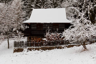 Traditionelles Blockhaus im Dorf Cremosne, Region Turiec, Slowakei. - CAVF77055