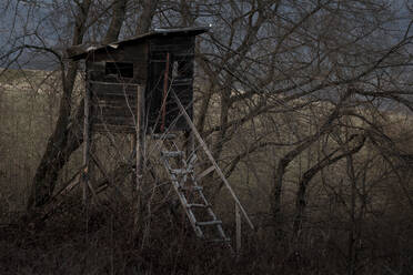 Hunting lookout in countryside of Poltar region, Slovakia. - CAVF77056