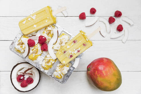 Hausgemachtes Mango-Himbeer-Eis mit Kokoschips - GWF06556