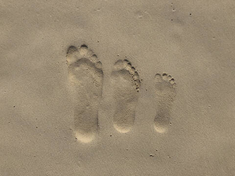 Comparison of three different footprints in sand stock photo