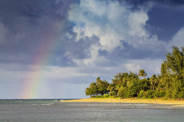 Rainbow over Haena State Park beach, Kauai Island, Hawaii, United States of America, North America - RHPLF14082