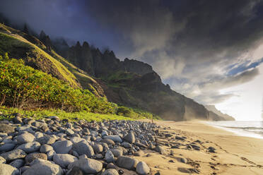 Pali sea cliffs on the Kalaulau trail, Napali Coast State Park, Kauai Island, Hawaii, United States of America, North America - RHPLF14087