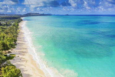 Luftaufnahme einer Drohne von Waimanalo Beach, Insel Oahu, Hawaii, Vereinigte Staaten von Amerika, Nordamerika - RHPLF14134