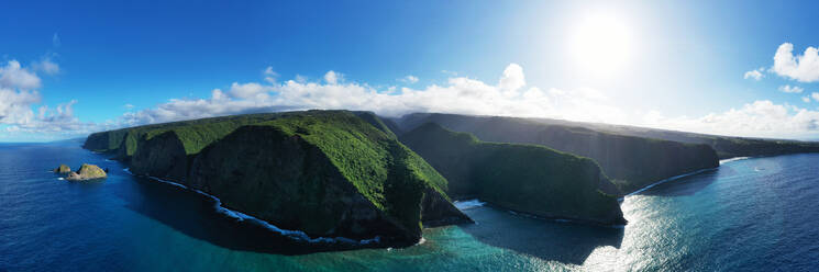 Aerial view of north shore, Pololu Valley, Big Island, Hawaii, United States of America, North America - RHPLF14397