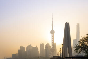 View of the skyline of Pudong district at dawn, Shanghai, China, Asia - RHPLF14453