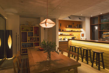 Illuminated home showcase interior dining room and kitchen - HOXF05242