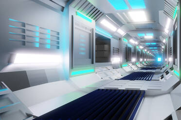 Dreidimensionales Rendering eines hellen futuristischen Korridors - SPCF00573