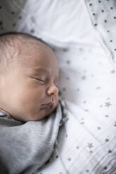 Tired newborn baby boy sleeping - HOXF06189