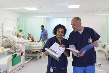 Ärzte mit Krankenblättern bei der Visite, Beratung in der Krankenstation - CAIF24832