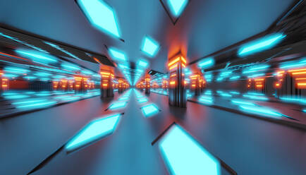 Three dimensional render of neon colored futuristic corridor - SPCF00581