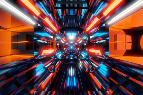 Three dimensional render of neon colored futuristic corridor - SPCF00586
