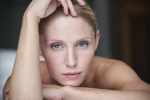 Portrait of beautiful woman with blue eyes - PNEF02521