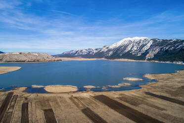 Aerial view of Blidinje lake and winter landscape of famous Blidinje nature park in Bosnia and Herzegovina. - AAEF07200