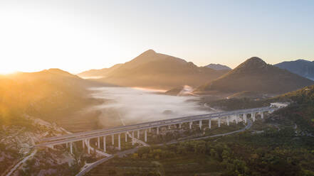 Aerial view of main Croatian motorway A1 viaduct near the city of Ploce in Dalmatia, Croatia. - AAEF07599