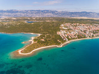 Aerial view of Novalja coastal line during the summer, island Pag, Croatia. - AAEF07680
