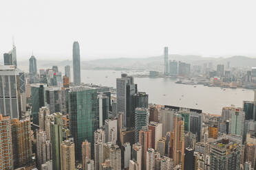 Aerial view of Hong Kong's iconic skyline with colourful highrises, Hong Kong Island. - AAEF07733