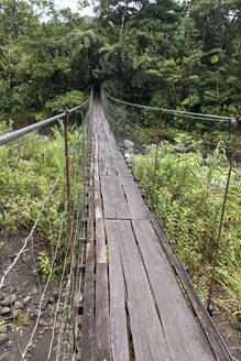 Costa Rica, Puntarenas, Monteverde, Simple suspension bridge in Arenal Volcano area - VEGF01853