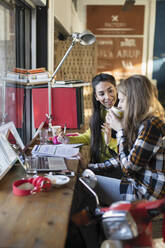 Junge Studentinnen studieren in einem Café - CAIF26075