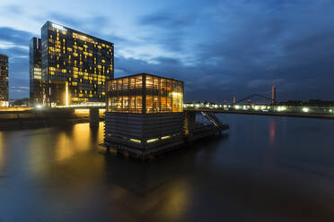 Media Hafen harbor in Düsseldorf at night with hotel - CAVF78772