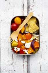 Lunch box with autumn oven baked vegetables, feta cheese and heart shaped polenta - LVF08774