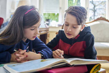 Brother and sister learing at home during school closure - DIKF00433