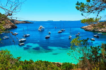 High Angle View Of Boats On Sea At Cala Salada - EYF03992