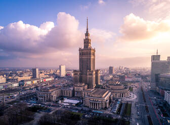 High Angle View Of City Lit Up Against Cloudy Sky - EYF04075