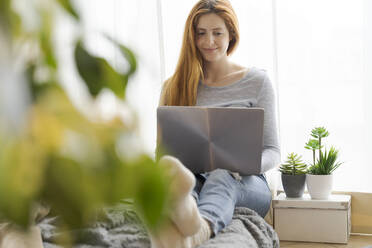 Young woman using laptop at home - AFVF06029