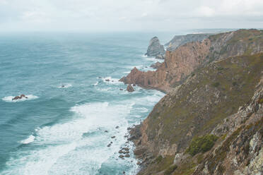 Portugal, Lisbon District, Sintra, High angle view of cliffs of Cabo da Roca - FVSF00126