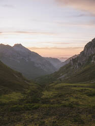 Spain, Cantabria, Valley in Picos de Europa at moody dawn - FVSF00145