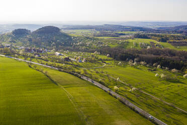 Germany, Baden-Wurttemberg, Beuren, Drone view of green countryside landscape in spring - WDF05964