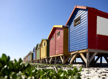 Bunte Cabanas am Strand von Muizenberg, Südafrika - VEGF01897