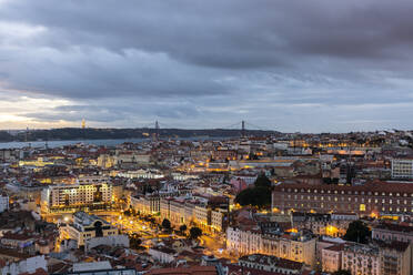 Portugal, Lisbon, View from Miradouro da Senhora do Monte at dusk - RPSF00301