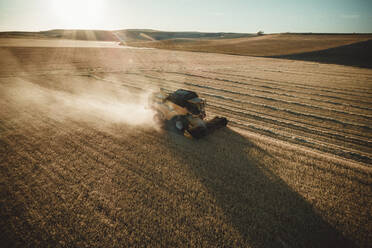 Dry fields at sunset from aerial view - CAVF79715