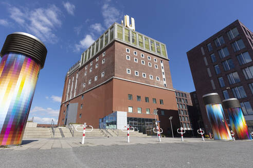 Germany, North Rhine-Westphalia, Dortmund, Bollards in front of Dortmund U-Tower art center - WIF04247