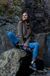 Nice Girl traveler at the mistyc waterfall - CAVF80353