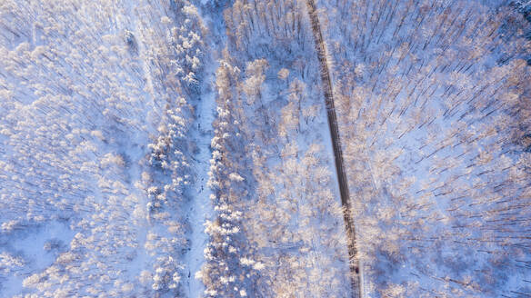 Luftaufnahme einer Straße im Winter. - CAVF80391