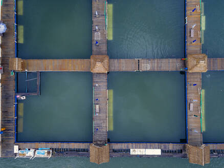 Indonesia, Bali, Sanur, Aerial view of coastal dolphinarium - KNTF04538