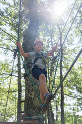 Boy on a high rope course in forest - MGIF00913